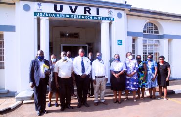Hon. Minister Wilson Muruli Mukasa in Group Photograph UVRI staff anf Ministry Technical staff on Friday 18th Sept. 2020